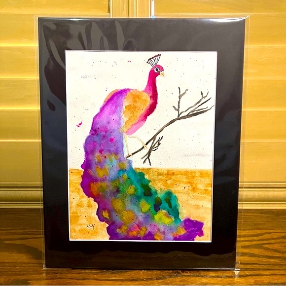 Watercolor Bird Wall Art Peacock Painting Framed in Acid Free Art Kit - Picture 3 of 3
